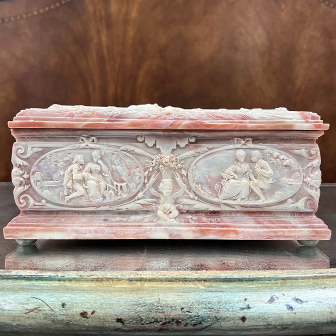 Vintage Incolay Stone Jewelry Box 9.5x9.5