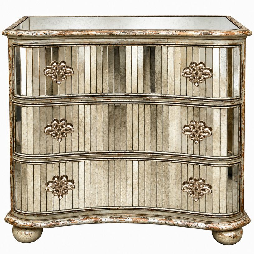 PAIR Hooker Serpentine Shaped Mirrored 3-Dwr Chests 42x20x36.5