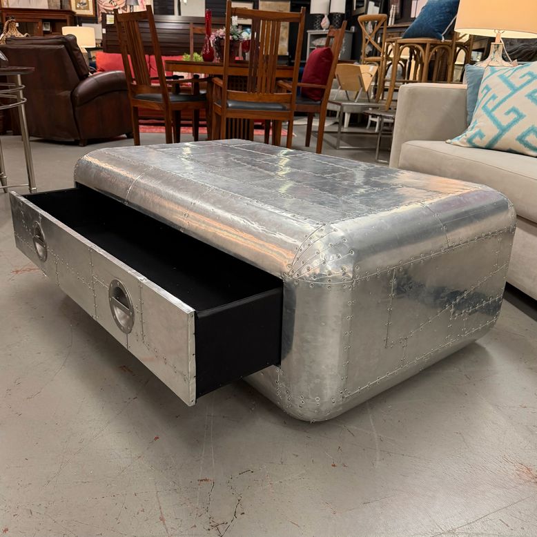 Restoration Hardware Blackhawk Aviator Silver Coffee Table W/Drawer 49x30x20
