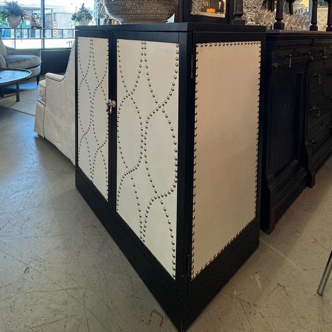 Black W/White Leather & Silver Studs 2-Dr Chest 33x18x36