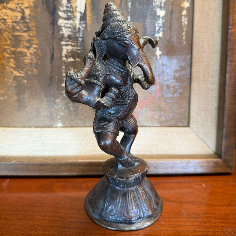 Antique 8" Bronze Dancing Ganesh Hindu Temple Sculpture