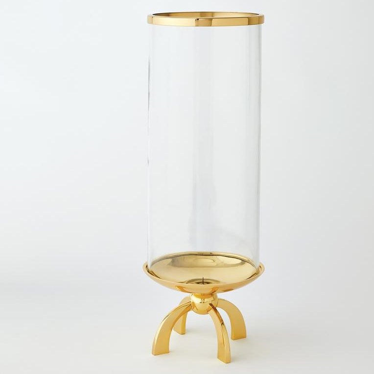 PAIR Large Global Views Quad Base Brass Hurricane Lamps 20.75"H x 9.5"Dia