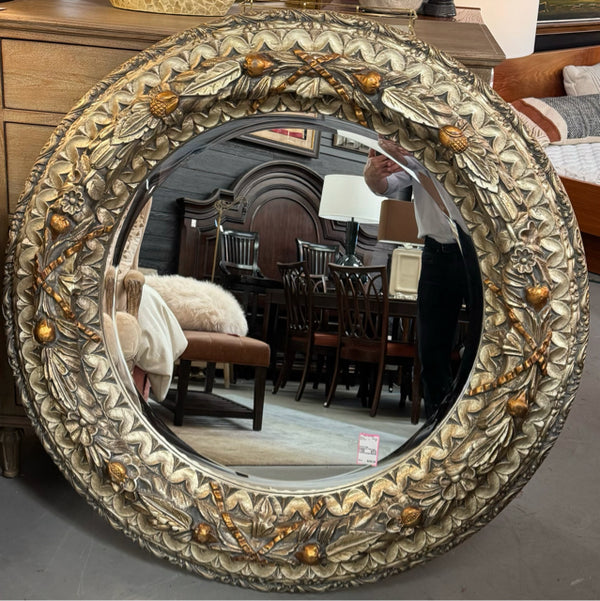 Ornate Silver/Bronze Finish Floral Harvest Mirror 46"Dia