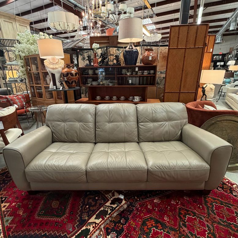 Macy's Violino Contemporary Taupe Leather Sofa 83x37x32
