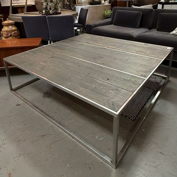 XL Natural Wood & Nickel Finish Coffee Table by Artesome 59x59x17.5