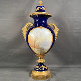 French Sevres Enamel & Bronze God of Bacchus Vase 27"H