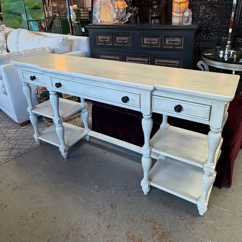 Kincaid Cream Finish Wood Farmhouse 3-Drw Console Table 60x14x30