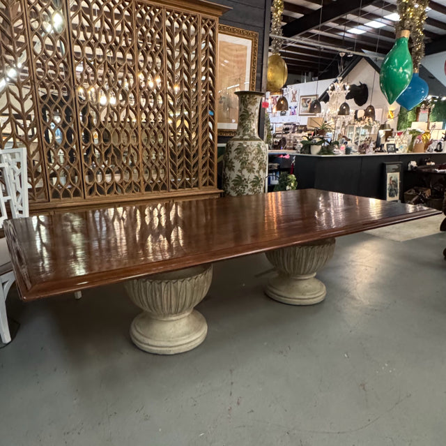 Vintage Swaim 10' Distressed Wood Top/Double Urn Base Dining Table