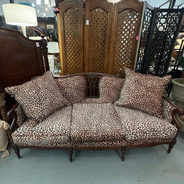 Antique/Vintage Wood Carved Sofa W/Animal Print Upholstery 78x33x34