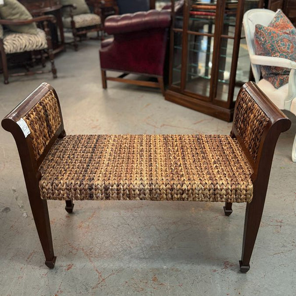Palacek Wood & Woven Seagrass Bench 37x16x27.5