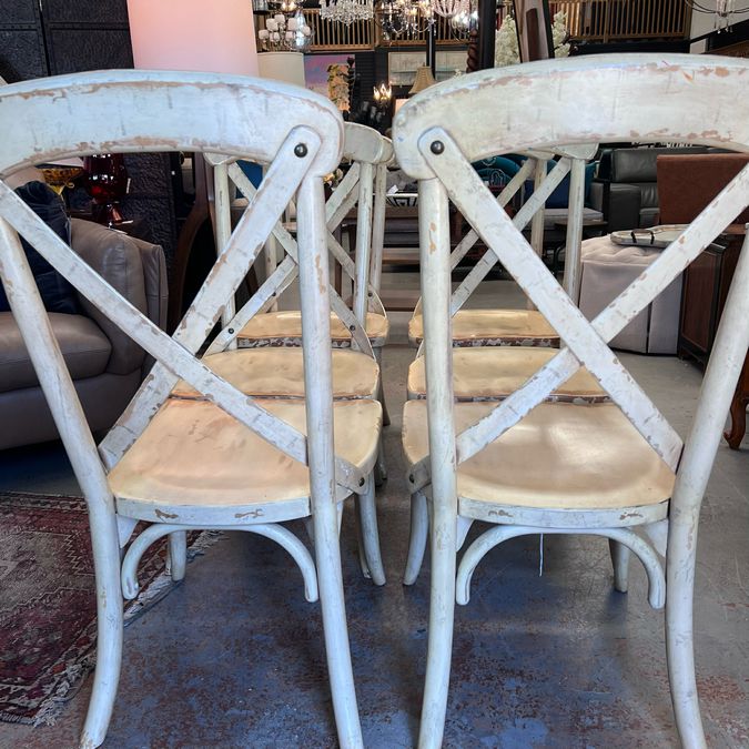 SET/6 Hooker Wakefield Distressed Cream X Back Side Chairs 19x18x38