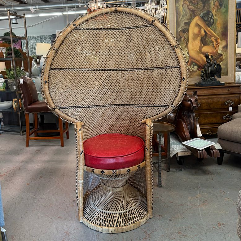 Vintage 70's Rattan Peacock Statement Chair 44x22x62.5