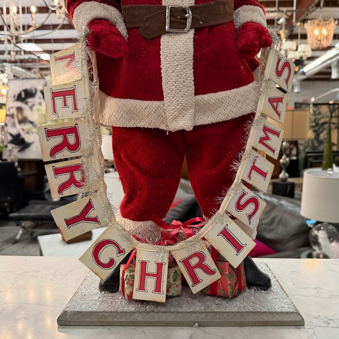 Rare Frontgate Large Santa W/Merry Christmas Banner 30"H