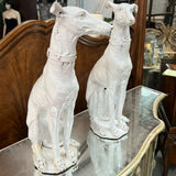 PAIR Late 19thC Lg White Earthenware Greyhounds 28"H AS IS
