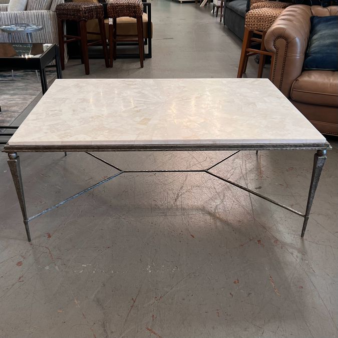 OLY Yves Cocktail Table W/Agate Top, Hammered Iron Base 48"Wx32"Dx19.5"H