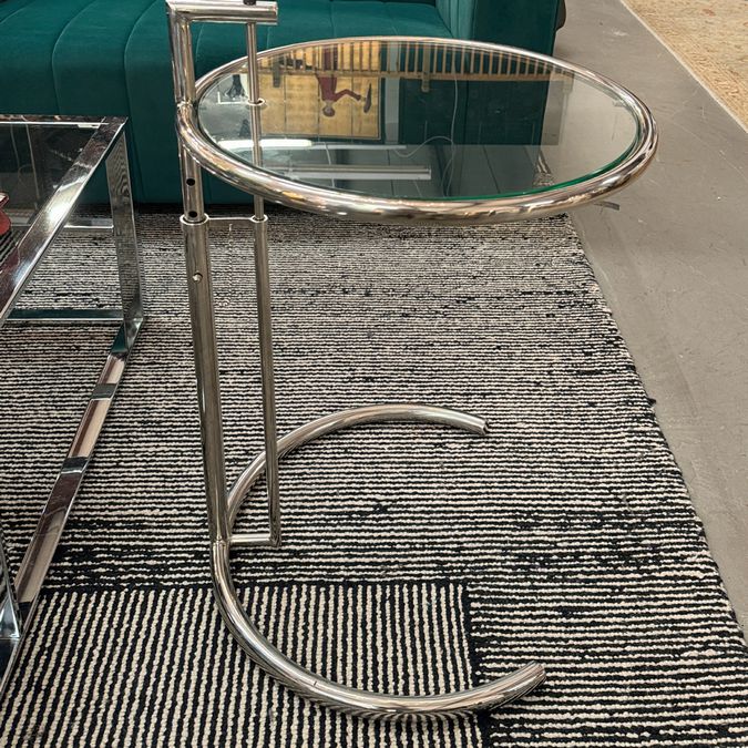 Tubular Steel Table in the Style of Eileen Gray 20"Dia X 21-26"H