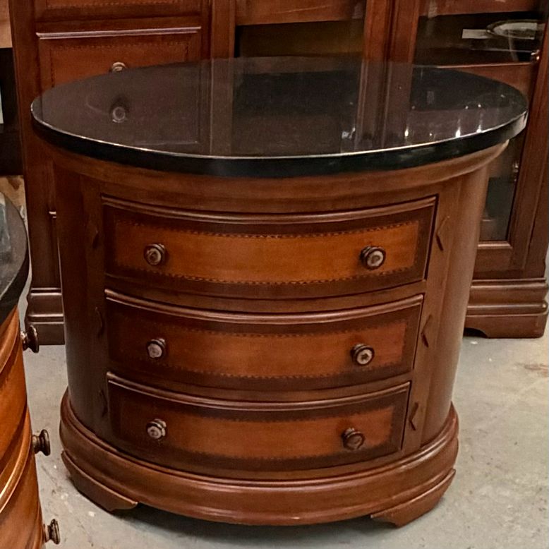 PAIR Julian Alexander Oval Nightstands W/Granite Tops 31x23x28