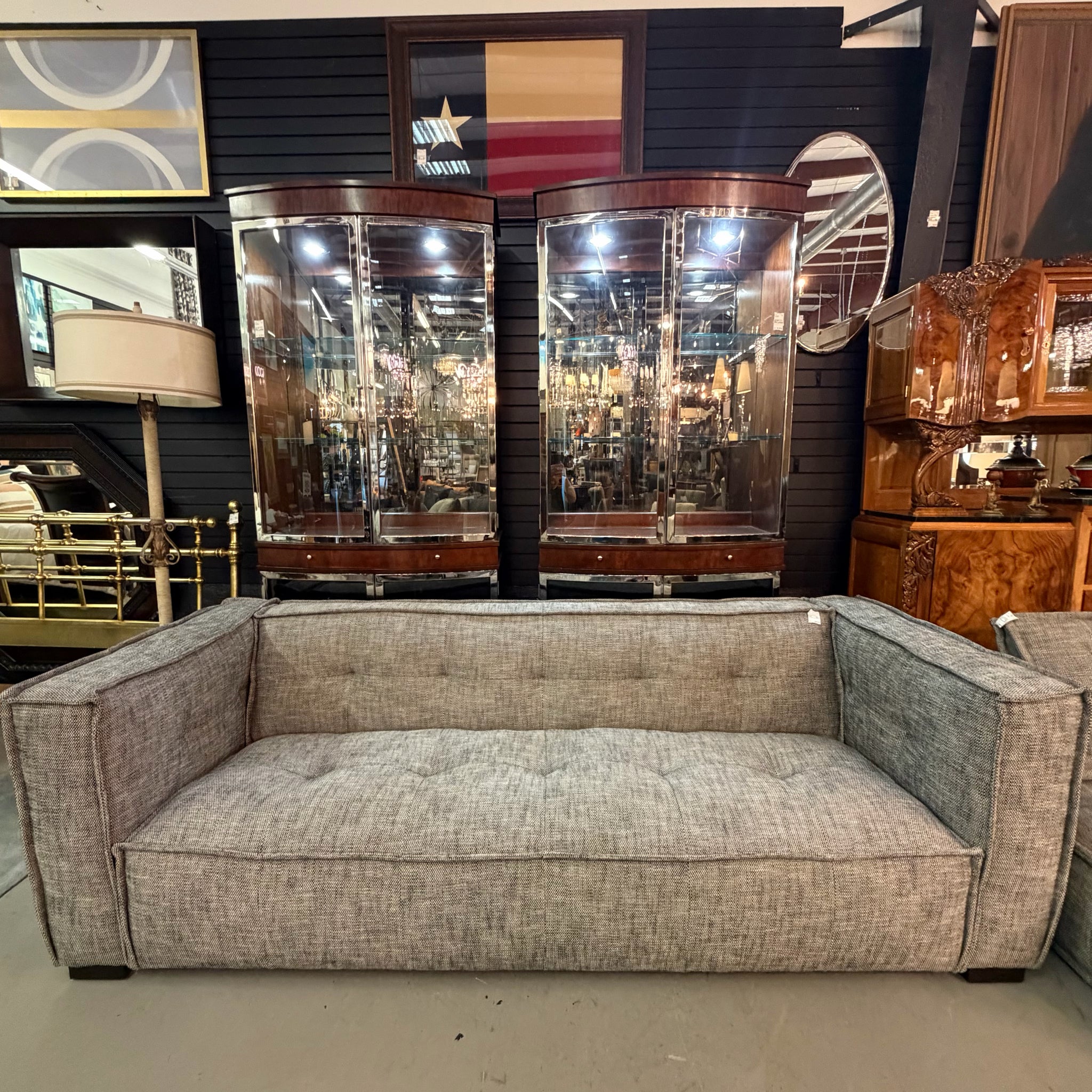 Classic Home Element Charcoal Sofa W/Boucle Weave Fabric 100x40x30