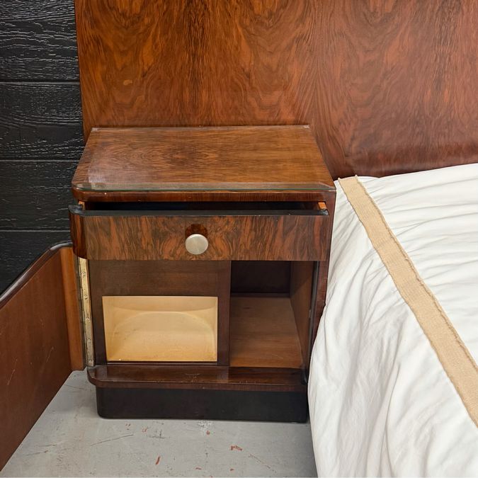 Antique Queen Sieling Burled Walnut Bed W/Nightstands & Frame 9.2'x6.7' AS IS