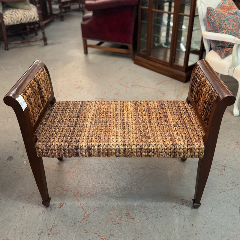 Palacek Wood & Woven Seagrass Bench 37x16x27.5