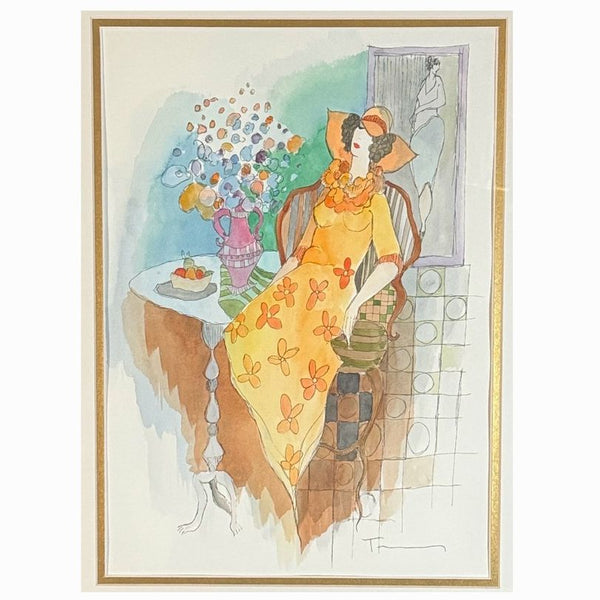 Original Signed "Untitled" Watercolor Painting by Tarkay W/COA 29"Hx24.5"W (16x1