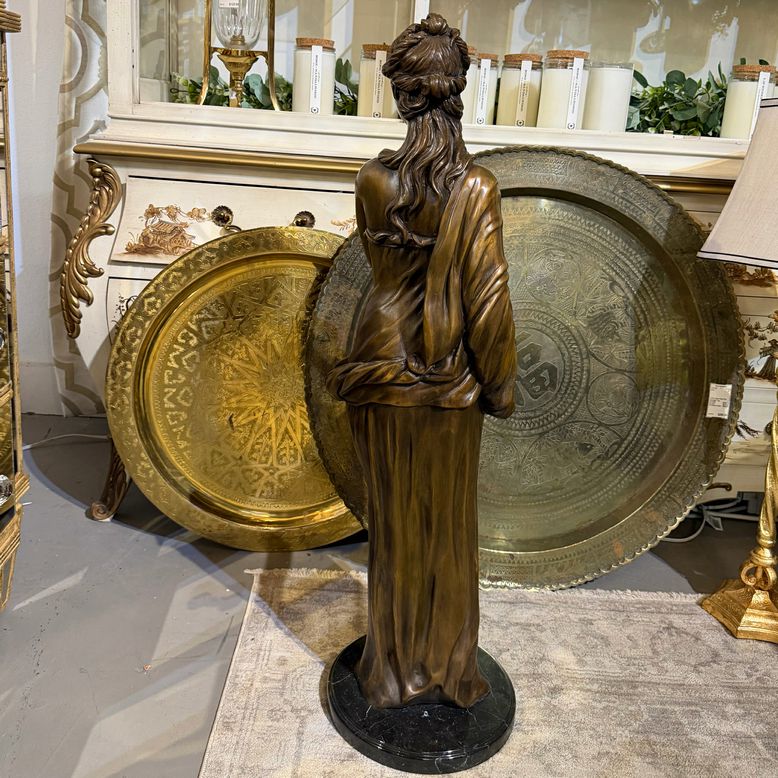 Bronze Season Lady W/Basket of Fruit Statue 35"H