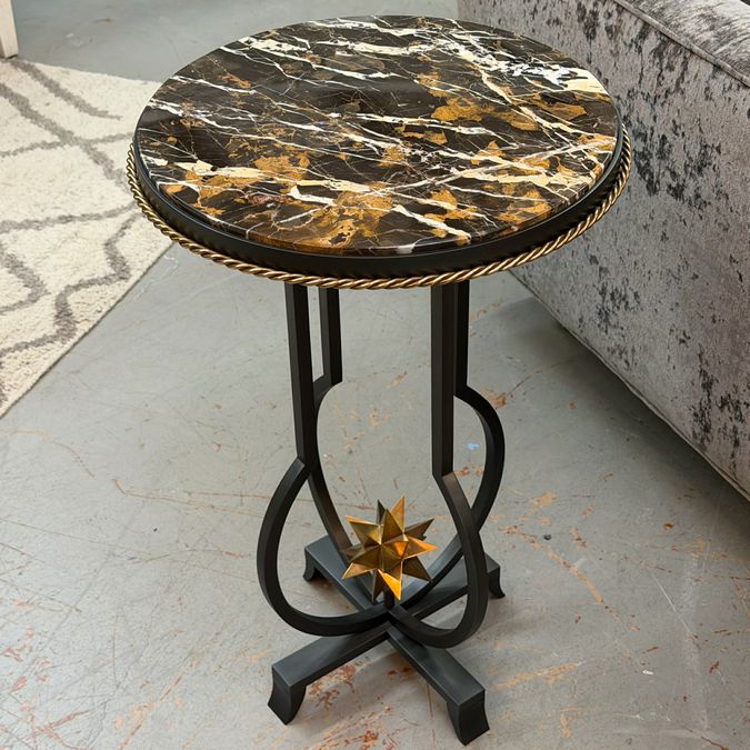 Chateau Side Table W/Marble Top & Star Element 17x17x26