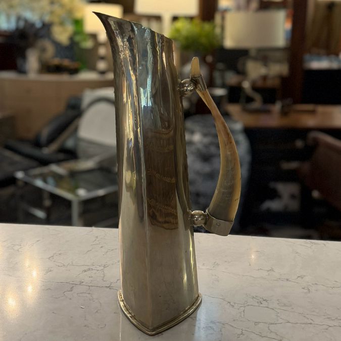 Patagaonian German Silver Nickel & Horn Handle Angled Pitcher 17"H