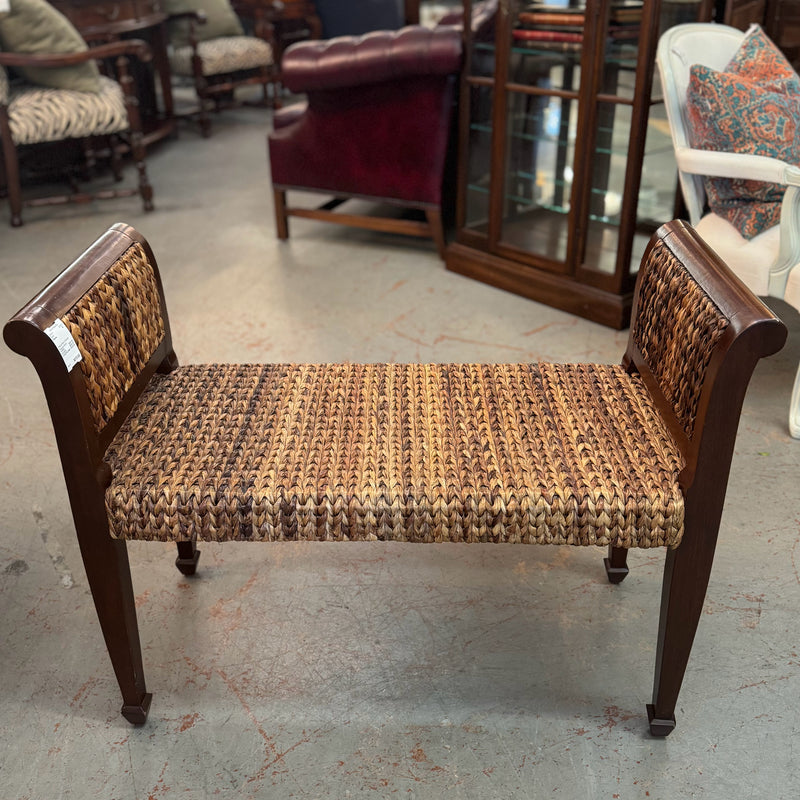 Palacek Wood & Woven Seagrass Bench 37x16x27.5