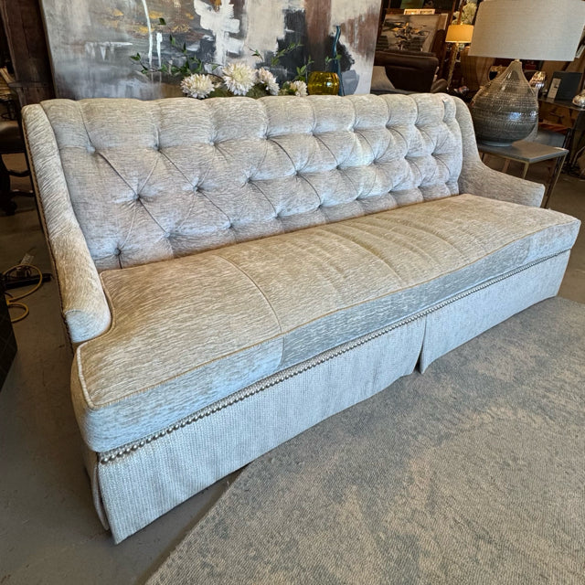 Custom Paul Robert Tufted-Back Skirted Sofa 84x36x35.5