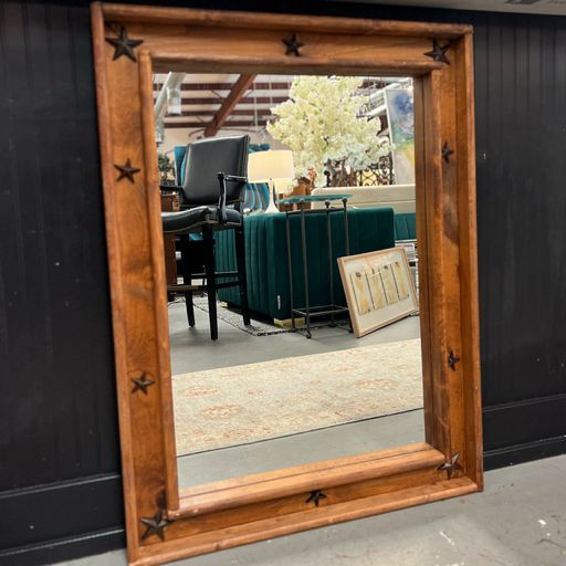 Rustic Wood Framed Mirror W/Stars 30x2.5x40  FINAL SALE