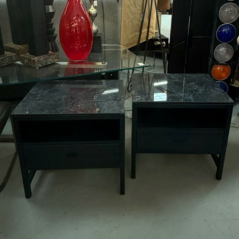 PAIR Room & Board Berkeley Charcoal Nightstands w/Ceramic Tops 26x20x25.5