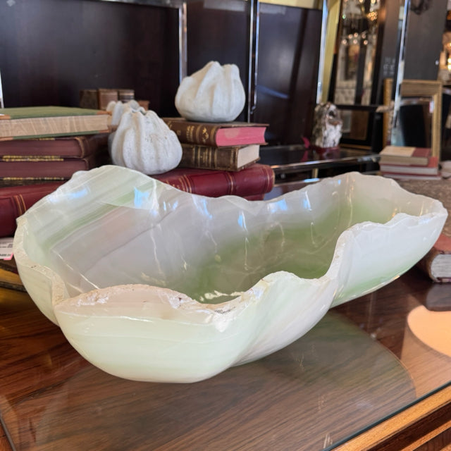 Lg Curvy Green Onxy Bowl 22x14.5