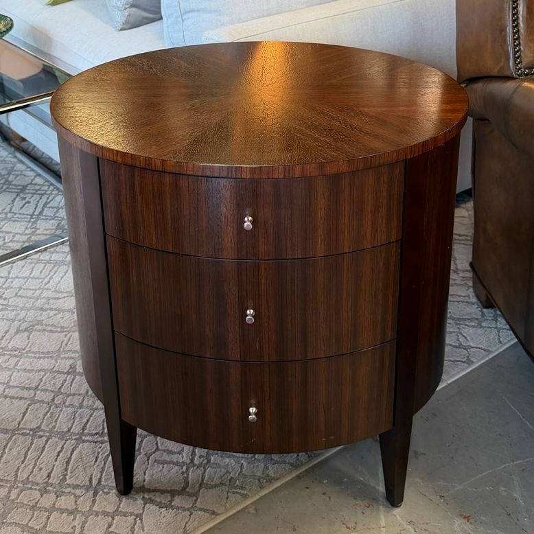 Ethan Allen 3 Drawer Oval Side Table 26x21x26