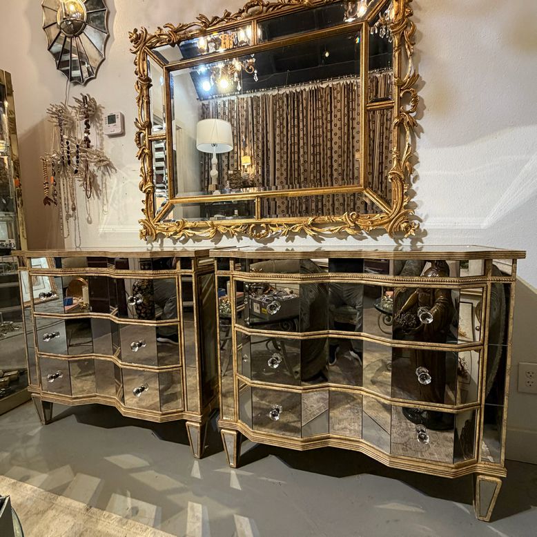 PAIR Hooker Preston Ridge 3-Dwr Mirrored Chests 38.5x18x34