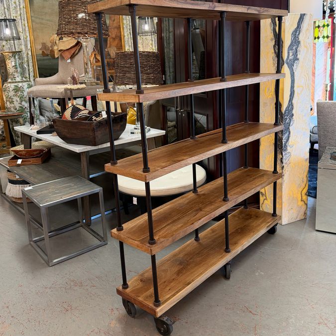 Wood/Metal Rolling Shelf Unit 59x13.5x71