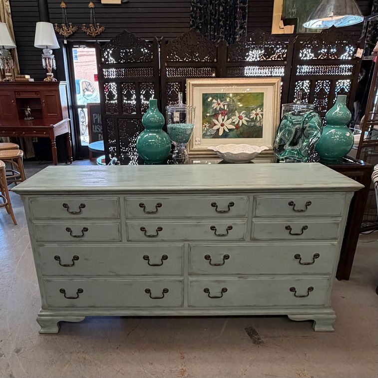 Painted Pennsylvania House Blue 7-Drawer Dresser 68x19x35.5