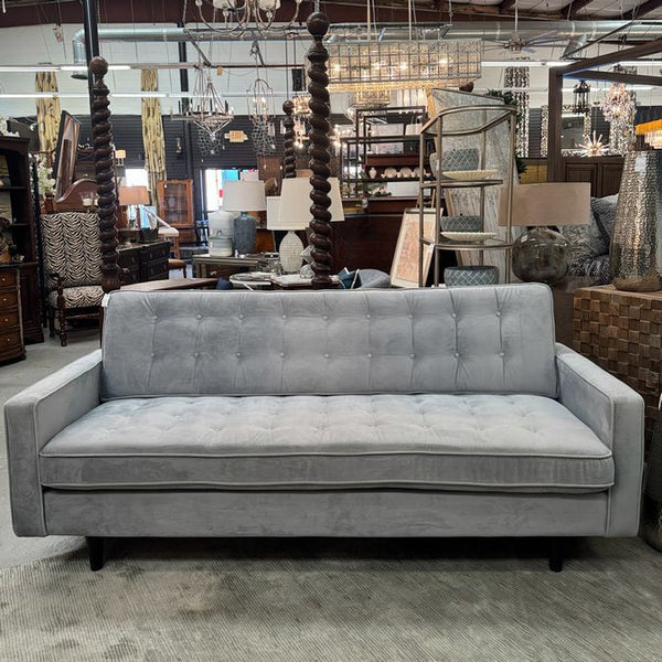Lt Blue/Gray Tufted Velvet Sofa 86x34x38