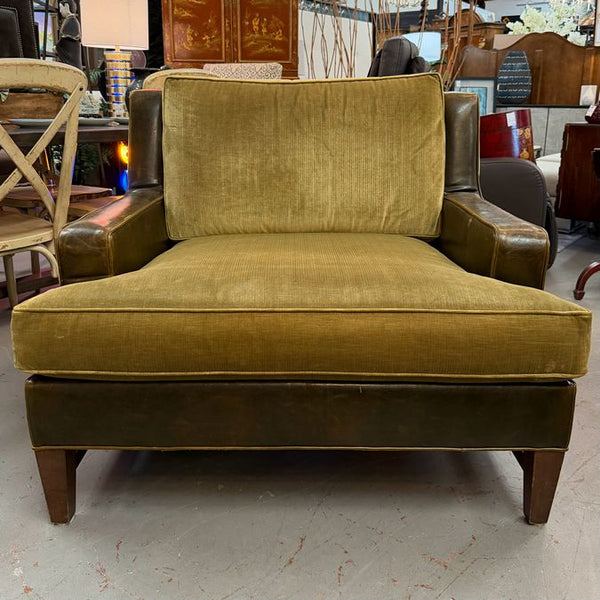 Green Velvet & Leather Oversized Arm Chair 45x39x35