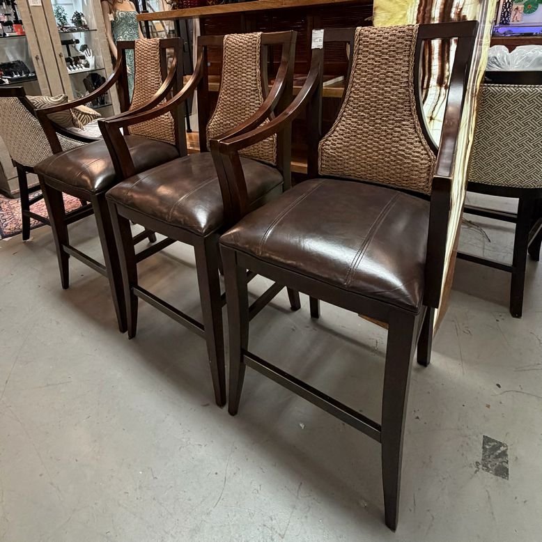 SET/3 Coastal Style Woven Back Barstools 22x24x48 (29" seat)