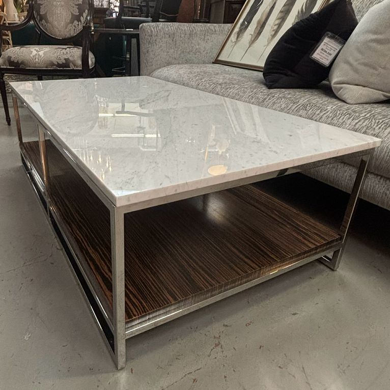 Michael Weiss for Vanguard Hitchcock Marble Top/Wood Shelf Coffee Table