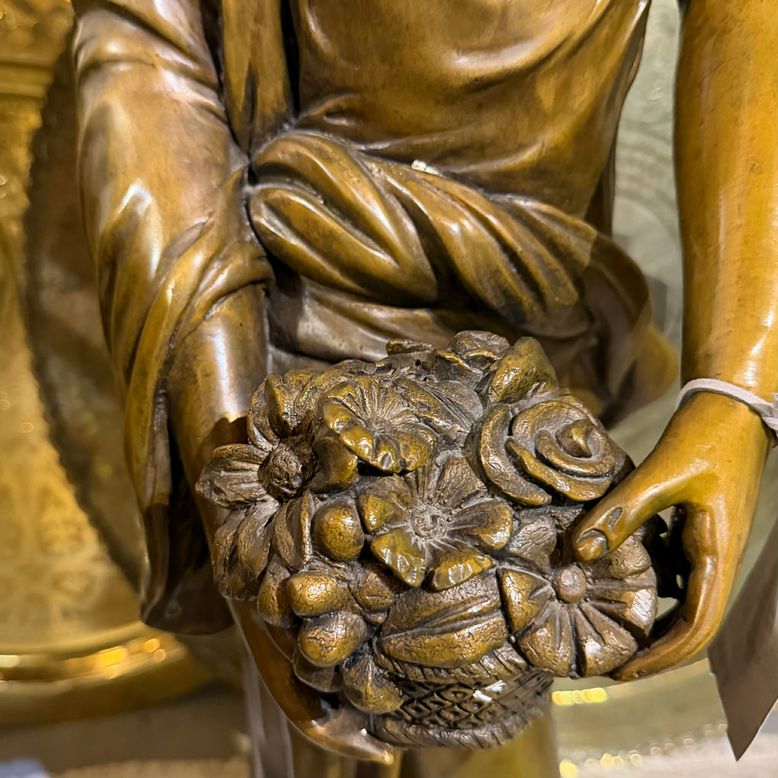 Bronze Season Lady W/Basket of Fruit Statue 35"H