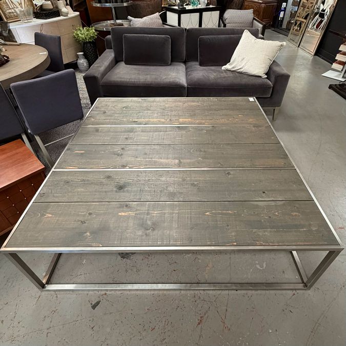 XL Natural Wood & Nickel Finish Coffee Table by Artesome 59x59x17.5
