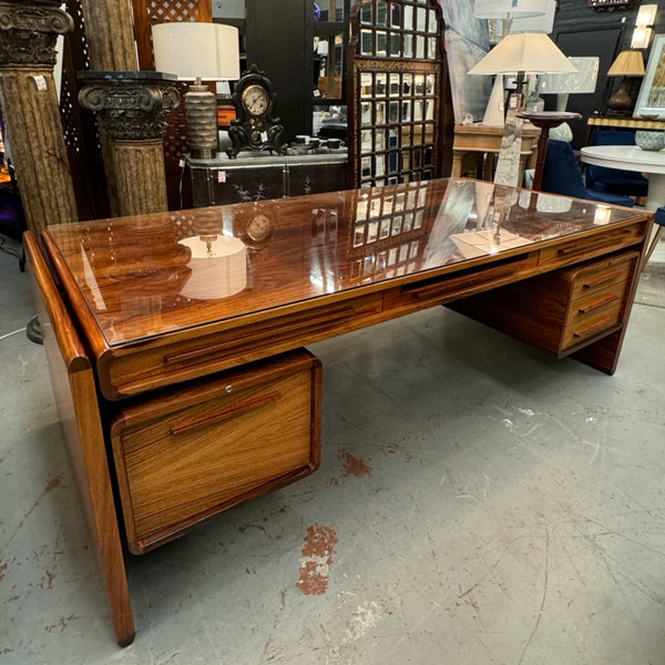 Mid-Century Danish Chief Desk W/Glass Top By Svend Drylund 82"Wx37.5"Dx29"H