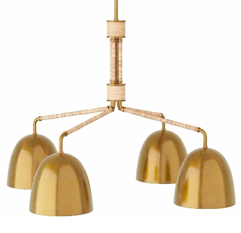 Arteriors "Worth" 4-Lt Brass & Rattan Chandelier 40.5"Dia x 26"H