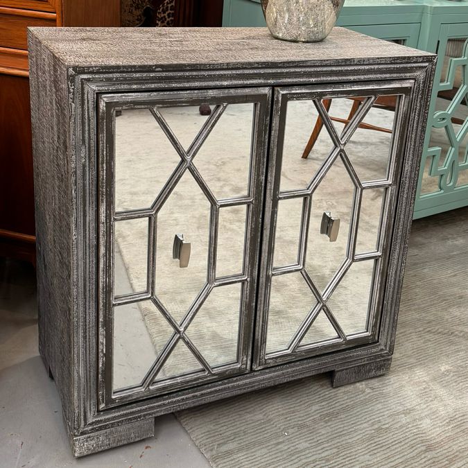 Gray Finish Cabinet W/Mirrored Doors 31.5x16x33