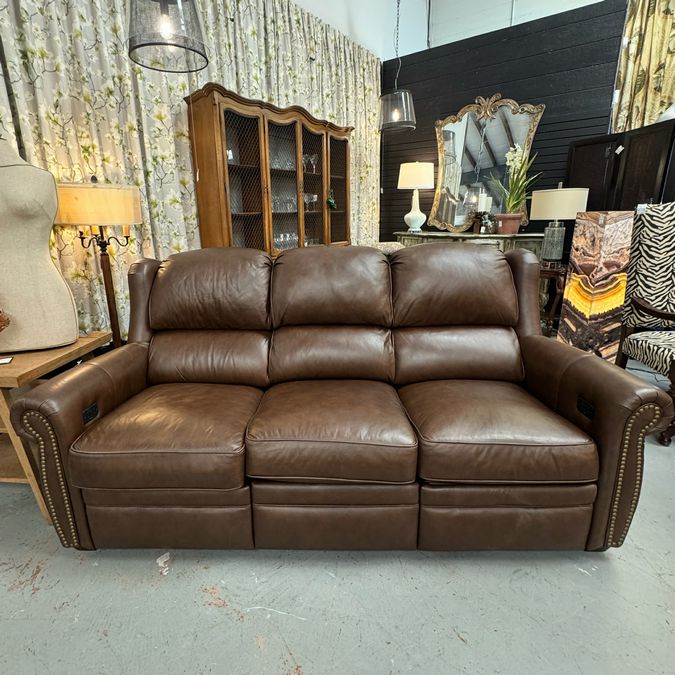 Bradington Young Burke Power Motion Brown Leather Sofa 87x40.5x41