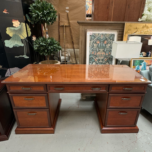 7-Drawer Executive Desk W/Glass Top 65x28.5x30.5