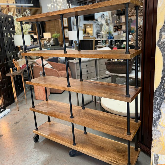 Wood/Metal Rolling Shelf Unit 59x13.5x71