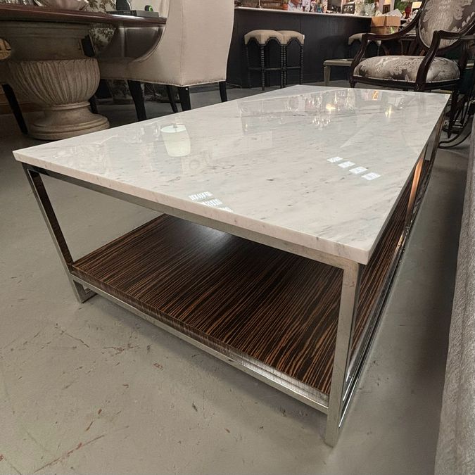 Michael Weiss for Vanguard Hitchcock Marble Top/Wood Shelf Coffee Table